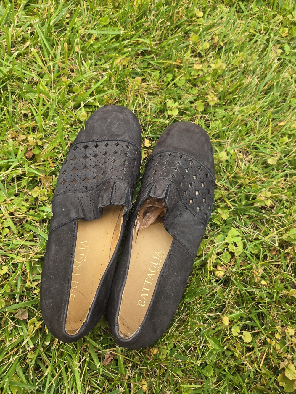 Battaglia Made In Italy Black Nubuck Black Slip-On Perforated Loafers